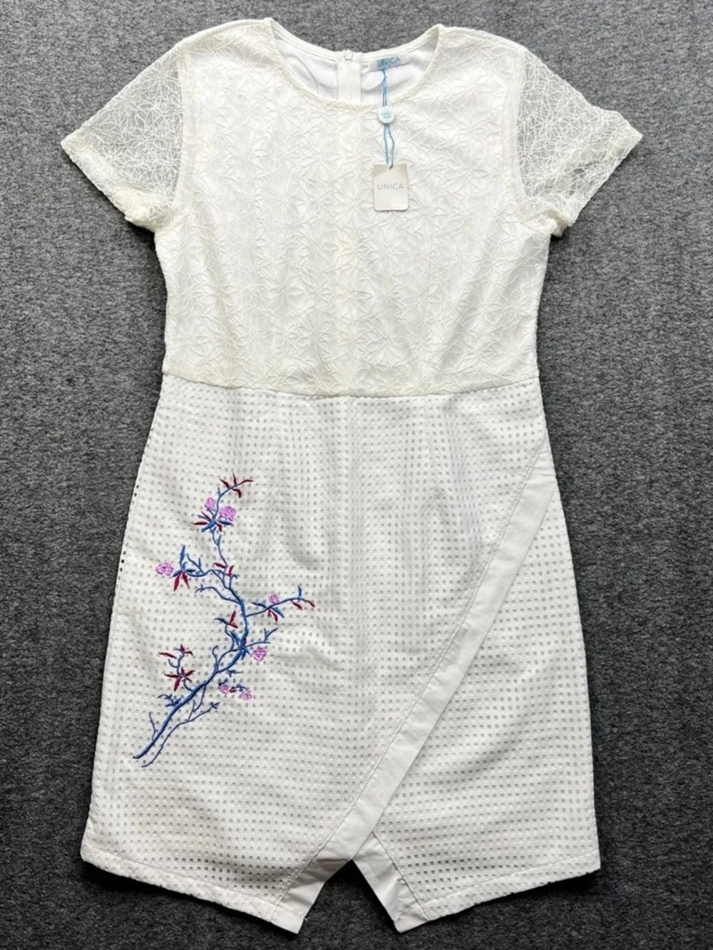 Nica White Mini Dress with Blue and Pink Floral Embroidery